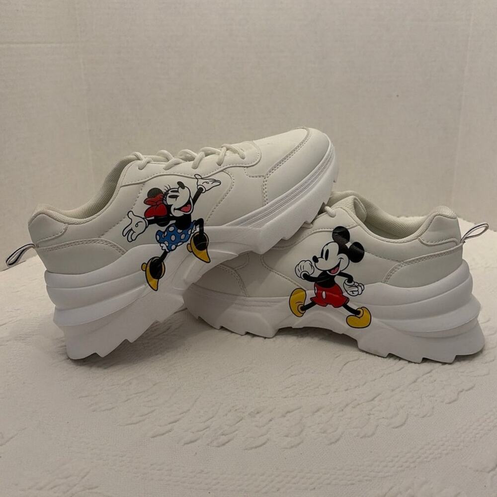Disney Minnie Mouse Chunky Platform Sneakers Womens Size 9 White Mickey Shoes